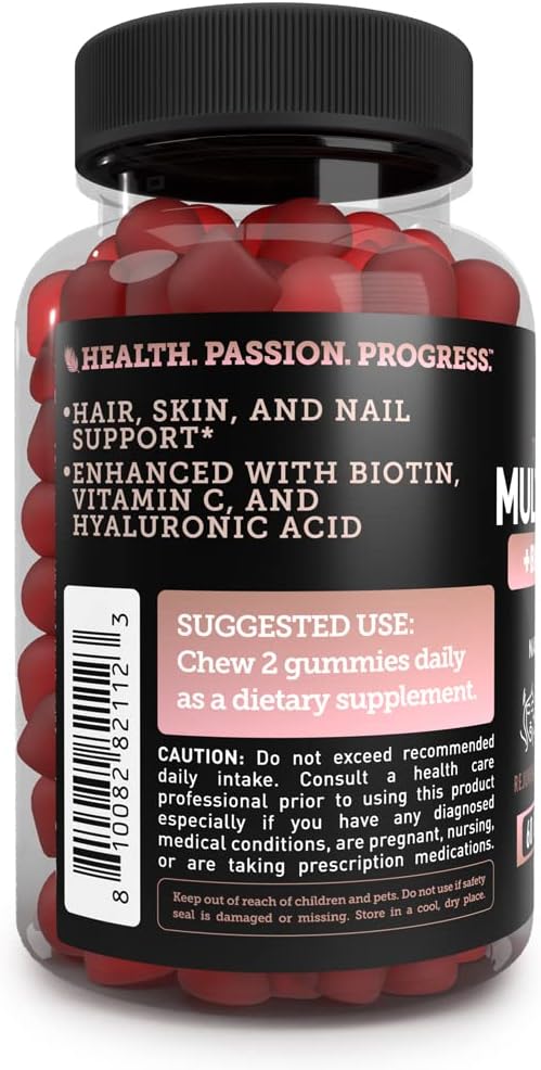 Multi Collagen Peptide Gummies (1, 2, 3, 5 & 10) + Vitamin C + Biotin + Hyaluronic Acid | Supports Healthy Hair, Skin, and Nails | Non-GMO and Gluten-Free | Natural Peach Flavor | 60 Gummies