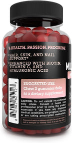 Multi Collagen Peptide Gummies (1, 2, 3, 5 & 10) + Vitamin C + Biotin + Hyaluronic Acid | Supports Healthy Hair, Skin, and Nails | Non-GMO and Gluten-Free | Natural Peach Flavor | 60 Gummies
