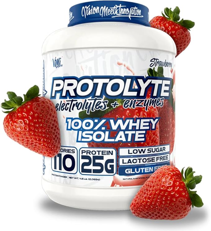 VMI Sports | ProtoLyte Whey Isolate Protein Powder | Low Calorie Whey for Weight Loss and Muscle Gain | Digestive Enzymes | Non-GMO (4.6 lb, Strawberry)