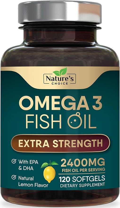 Omega 3 Fish Oil Supplements - 2400mg Fish Oil Per Serving - Triple Strength Omega-3 with Fatty Acids EPA & DHA - Natural Heart, Brain & Immune Support - Wild Caught, Bottled in USA - 120 Softgels