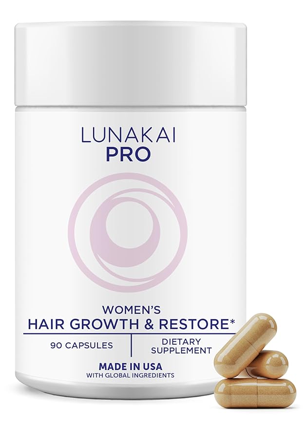 Lunakai PRO USA Made Hair Growth Supplement for Women - Advanced 20 Nutrient with Marine Collagen, Saw Palmetto, Biotin & Keratin - Daily Hair Vitamins for Thicker Strands - 90 Capsules