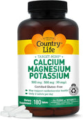 Country Life Target Mins - Calcium Magnesium Potassium Bone & Heart Health Supplement, 1000mg Calcium, 500mg Magnesium, Supports Calcium Utilization, 180 Tablets – Certified Gluten Free & Vegan