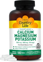 Country Life Target Mins - Calcium Magnesium Potassium Bone & Heart Health Supplement, 1000mg Calcium, 500mg Magnesium, Supports Calcium Utilization, 180 Tablets – Certified Gluten Free & Vegan