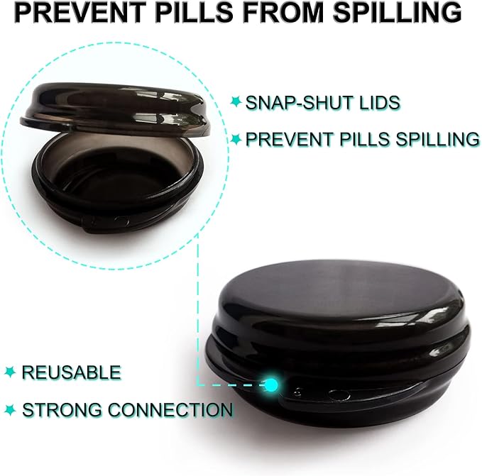 3PCS Small Pocket Daily Pill Box Organizer - Portable Travel Wallet with Individual Compartments - Compact, Convenient and Easy-to-Use Mini Pill Container for On-the-Go Medication Management (Black)