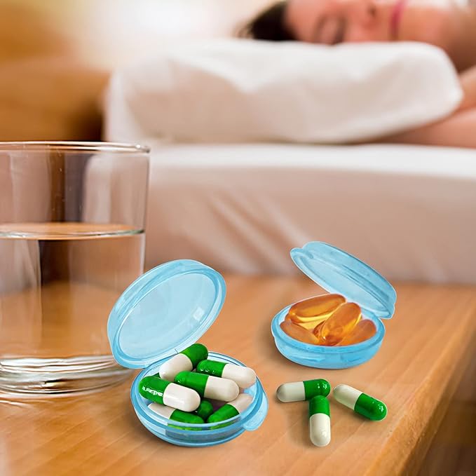 3PCS Small Pocket Daily Pill Box Organizer - Portable Travel Wallet with Individual Compartments - Compact, Convenient and Easy-to-Use Mini Pill Container for On-the-Go Medication Management (Blue)