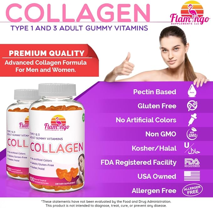 Collagen Gummies- Natural Marine Collagen for Women, and Men- Collagen Supplements for Skin Hair, Nails- Hydrolyzed Type 2 & 1 3- Replace Pills and Powders - No Gelatin, Kosher, Halal- 100 Ct.