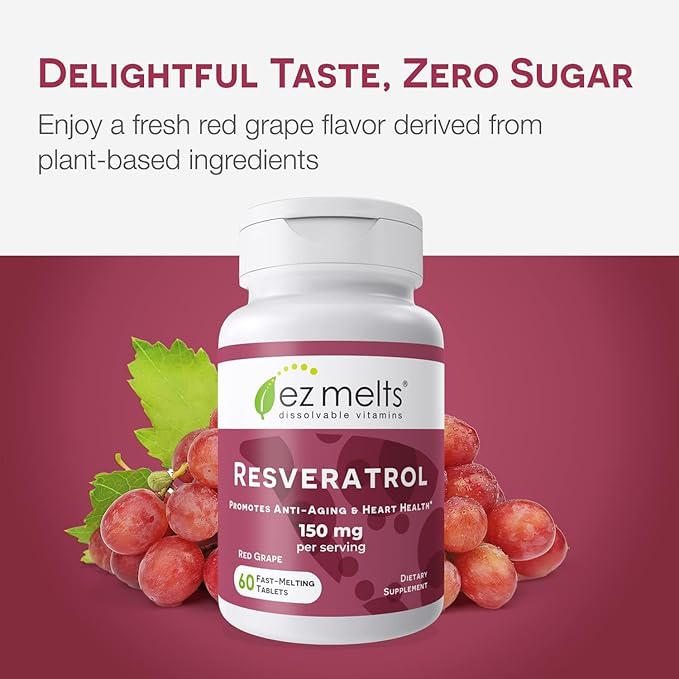 EZ Melts Dissolvable Resveratrol Supplement 150 mg, Sugar-Free, 1-Month Supply - 2 Pack