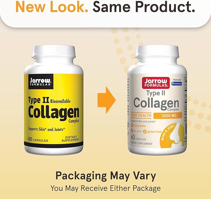 Jarrow Formulas® Type II Collagen Complex 1000 mg Supplements, Supports Skin and Joint Health, 60 Capsules, 30 Day Supply (Pack of 2)