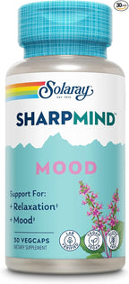 SOLARAY SharpMind Mood Support Supplement, Nootropic for Relaxation and Emotional Well-Being, Zembrin, Holy Basil, Lithium 5mg, Organic Reishi Mushroom, 60 Day Guarantee, 30 Servings, 30 VegCaps