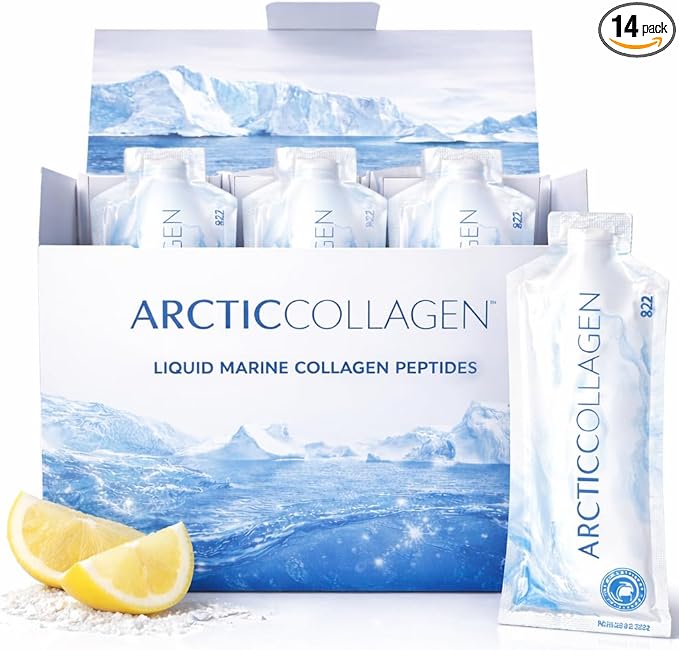 Liquid Marine Collagen Peptides for Women Men – 8000mg Hydrolyzed Collagen Liquid Supplement with Biotin & Vitamins for Hair Growth, Skin, Nails & Joints, Lemon Flavor, Sugar-Free, 14 Sachets
