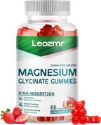 Magnesium Glycinate Gummies 1000mg - Sugar Free Magnesium Potassium Supplement with Vitamin D, B6, CoQ10 for Calm Mood & Sleep Support - 60 Strawberry Gummies