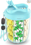 Large Pill Dispenser to Store 7 Various Supplements - Pill Organizer & Supplement Organizer for Travel, Anti-Mixing Design, with Strap & 20 Sticky Labels (Blue)