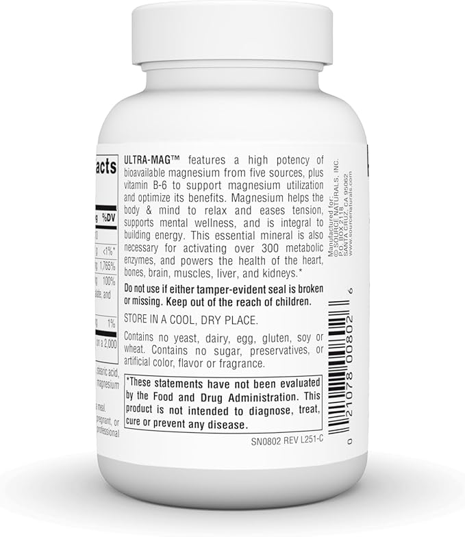 Source Naturals Ultra-Mag, 5 in 1 -Bioavailable Magnesium, Maintains Muscle & Nerve Function* - 60 Vegan Tablets