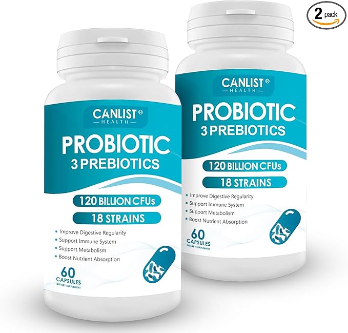 Probiotics 120 Billion CFUs 18 Strains, 3 Prebiotics & Digestive Enzymes for Men Women,Digestive & Immune Support,Shelf Stable Non-GMO 120 Capsules