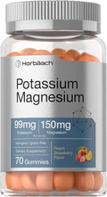 Horbaach Potassium Magnesium Gummies | Peach Strawberry Flavor | 70 Chewable Gummy | Vegan, Non-GMO, and Gluten Free Supplement