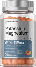Horbaach Potassium Magnesium Gummies | Peach Strawberry Flavor | 70 Chewable Gummy | Vegan, Non-GMO, and Gluten Free Supplement