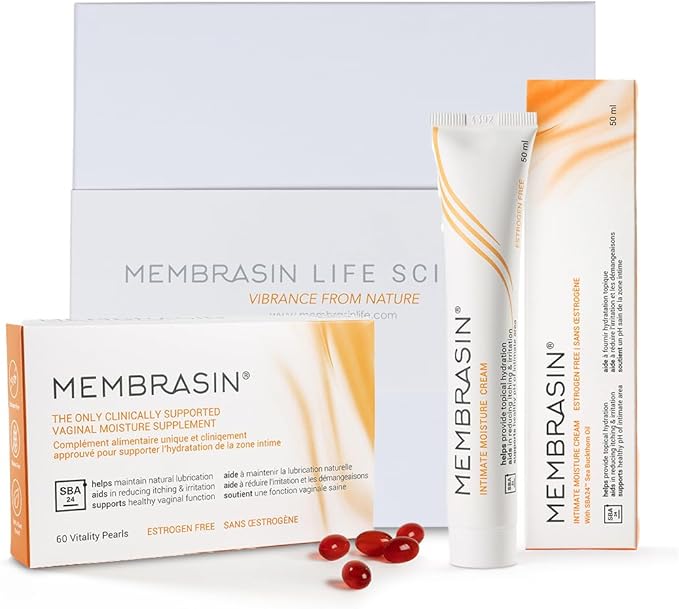 Membrasin Vitality Pearls | Supports Feminine Hydration | Estrogen-Free Oral Supplement | Omega 3, 6, 7, 9 & Sea Buckthorn Oil (Starter Pack (Pack of 1))