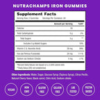 NutraChamps Iron Gummies with Vitamin C - 20mg, Blood Cell Formation Support, 60 Vegan Gummies for Iron Deficiency & Anemia, Energy, Focus, Immune Boost