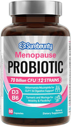 Menopause Probiotic Supplement for Women, 70 Billion CFU, with Akkermansia Muciniphila, Vitamins B6 & D3, Botanicals, for Hormone Balance, Hot Flashes, Night Sweats, Gut Health, 60 Capsules