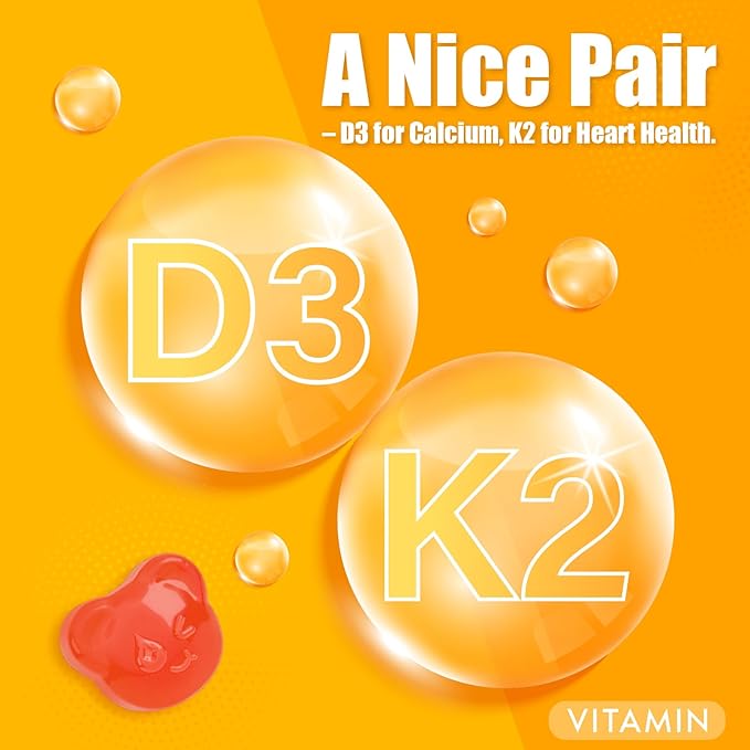 Natural Vitamin D3 K2 Gummies, 2000 IU Vitamin D3 & 100 mcg Vitamin K2(MK-7),Supports Healthy Bone, Immune Health Supplement, GMO Free, Gluten Free, Strawberry Flavor, 60 Count
