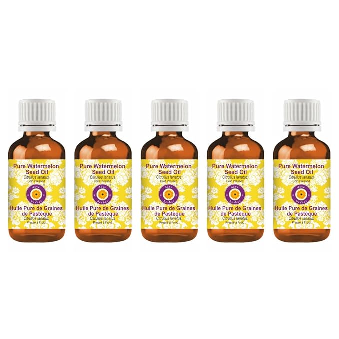 dève herbes Pure Watermelon Seed Oil (Citrullus lanatus) Cold Pressed (Pack of five) 100ml X 5 (16.9 oz)