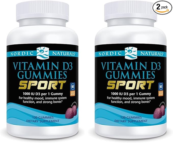 Nordic Naturals Vitamin D3 Gummies Sport, Wild Berry - 120 Gummies - 1000 IU Vitamin D3 - NSF Certified - Healthy Bones, Mood & Immune System Function - Non-GMO - 120 Servings (Pack of 2)