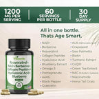 NAD Resveratrol Supplement 200mg with Berberine NAC Collagen - Nicotinamide Riboside NMN NADH CoQ10 Biotin Hyaluronic Acid - Hair Skin Nails Supplement - 60 Capsules