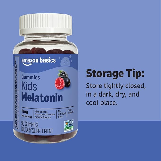 Amazon Basics Kids Melatonin 1 mg Dietary Supplement Gummies 90 Count