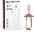 Momcozy Baby Toothbrush, 360° Tooth Brush for Infant, Ultrasoft Toddler Toothbrush with Suction Base, Baby Oral Cleaner, Infant Tongue Cleaner, Pink
