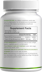 DEAL SUPPLEMENT Vitamin D3 50,000 IU + K2 MK7 200mcg Softgels, 240 Count | 2-in-1 Complex with Virgin Coconut Oil | Supports Heart, Bone, Teeth & Immune Health | Easy to Swallow