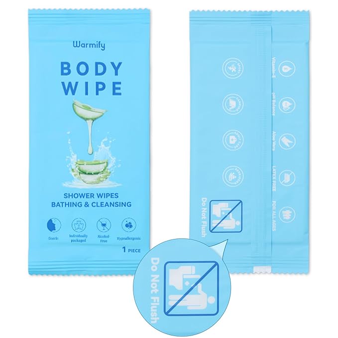 365 Pcs Body Wipes Individually Wrapped (9.29" x 8"), Large Shower Wipes for Adults Bathing No Rinse, Portable Personal Cleansing for Gym, Camping, Hiking, Backpacking,Bulk Homeless Supplies