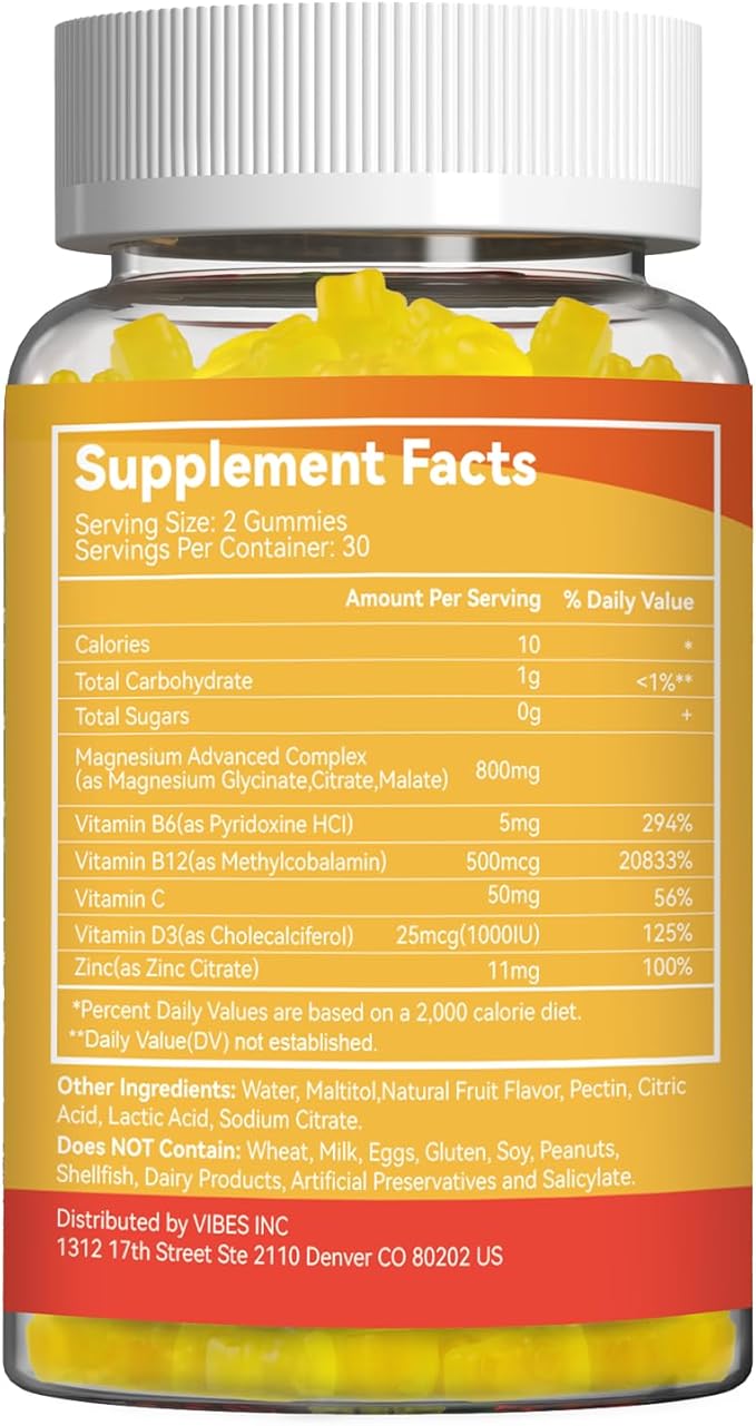 Magnesium Complex Gummies 800mg with Zinc & Vitamins B6, B12, C, D3, 120 Pineapple Gummies, High Absorption Glycinate, Citrate, Malate, Non-GMO, Gluten-Free