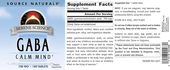 Source Naturals Serene Science GABA 750 mg Calm Mind - 180 Tablets