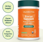 Charlotte's Web Focus Support Mushroom Gummies for Focus and Energy w/Lion’s Mane, Natural Cognitive Support Lions Mane Gummies for Adults — Tangerine Flavor (30 Servings)