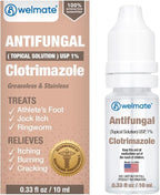 WELMATE Clotrimazole 1% Antifungal Topical Solution, 0.33 fl oz (10mL) – Athlete’s Foot, Jock Itch & Ringworm Treatment, Greaseless, Non-Staining, Fast Relief for Itchy, Cracked, Dry Skin