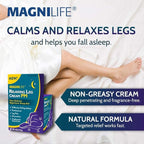 MagniLife Relaxing Leg Cream PM, 4 Oz, Homeopathic Nighttime Pain Reliever & Sleep Aid with Lavender & Magnesium, Non-Greasy Deep Penetrating Cream for Restless Legs & Discomfort
