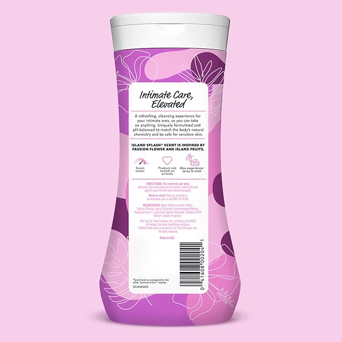 Summer’s Eve Feminine Wash, Island Splash, Daily pH-Balanced Body Wash for Women, Feminine Care to Remove Vaginal Odor, Gynecologist Tested, 15 Fl Oz, Pack of 12