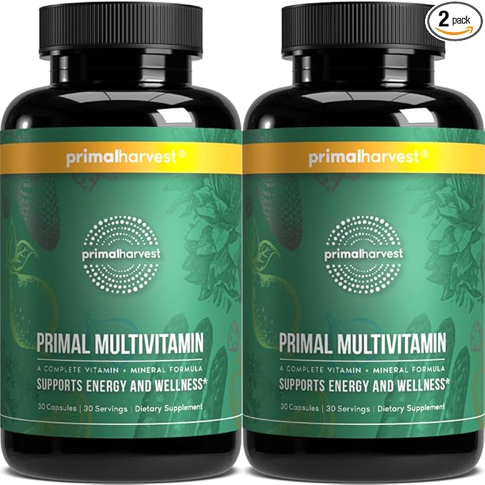 Primal Harvest Primal Multivitamin - Daily Multi-Vitamin Supplement with 21 Essential Vitamins & Minerals for Women & Men (2 Pack (30 Count))