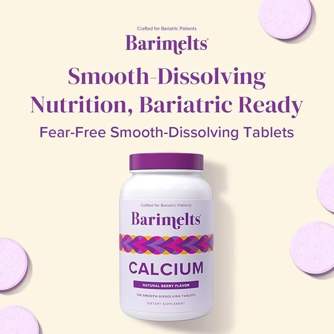 BariMelts Calcium Citrate with Vitamin D3 & Magnesium, 120 Smooth-Dissolving Tablets (1-Month Supply), Bariatric Calcium Supplements for Women, Natural Berry Flavor