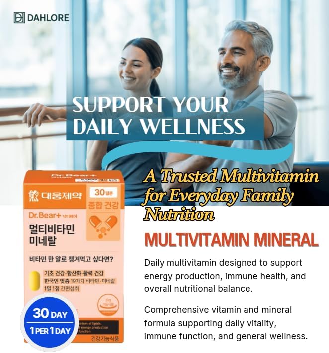 Daewoong Multivitamin Mineral, Korean Daily Multi Vitamin Supplement with 12 Vitamins and 7 Minerals, Once-Daily Tablet for Energy Support and Immune Function, 30-Day Supply