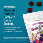BariatricPal Sugar-Free Calcium Citrate Soft Chews | 500mg with Vitamin D & Probiotics | Wild Grape | 90 Count (1 Month Supply)