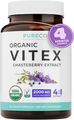 Organic Vitex Chasteberry Supplement for Women - High Strength Chaste Tree Berry Extract Supports Hormone Balance for Women from PMS to Menopause - Filler Free Vegan & Non-GMO (4 Month Supply)