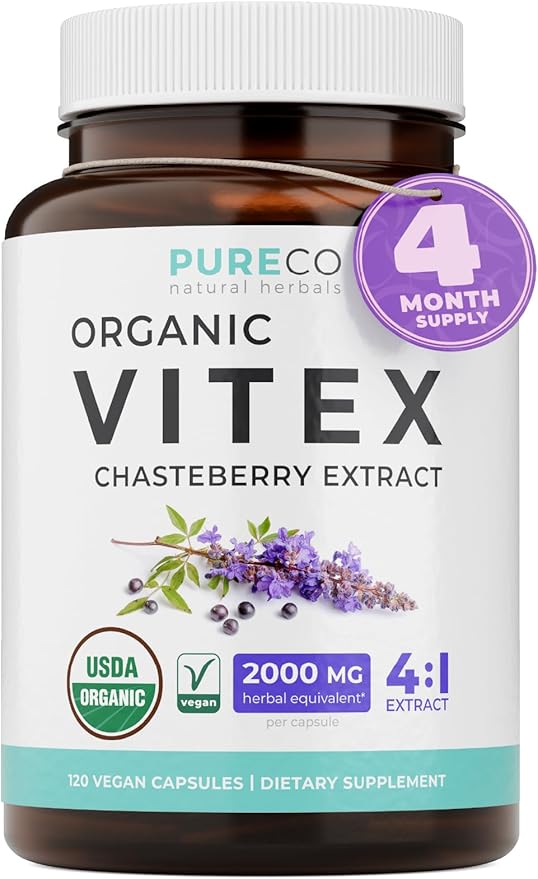 Organic Vitex Chasteberry Supplement for Women - High Strength Chaste Tree Berry Extract Supports Hormone Balance for Women from PMS to Menopause - Filler Free Vegan & Non-GMO (4 Month Supply)