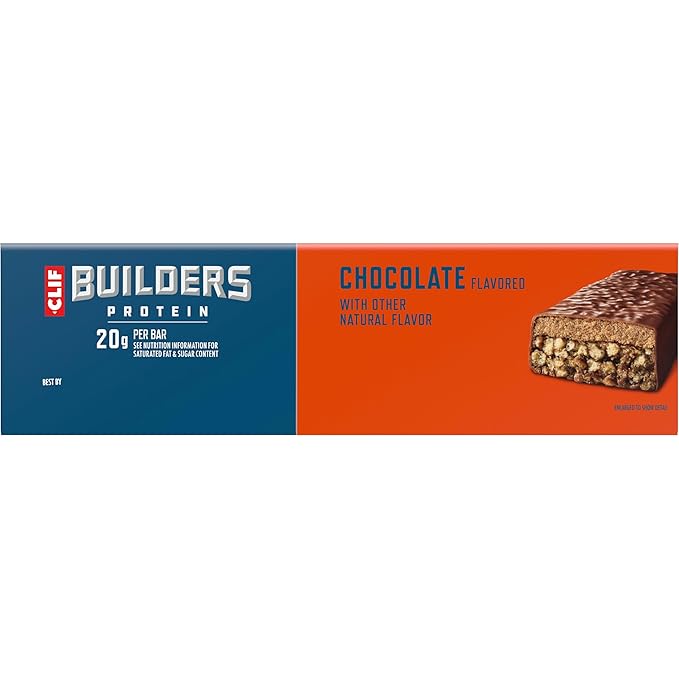 Clif Builders Protein Bars - Chocolate Flavor - 20g Plant Based Protein - Gluten Free - Non-GMO - Low Glycemic - No Artificial Sweeteners - 2.4 oz. (12 Pack)