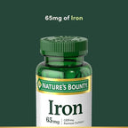 Nature’s Bounty Iron 65mg, 325 mg Ferrous Sulfate, Cellular Energy Support, Promotes Normal Red Blood Cell Production, 1 Serving Per Day, Gluten Free, 100 Vegetarian Tablets