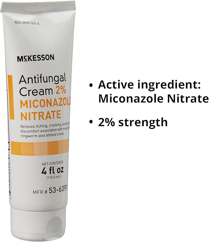 McKesson Antifungal Cream, 2% Miconazole Nitrate - Relieves Itching, Burning, Cracking from Jock Itch, Ringworm and Athlete Foot - 4 oz., 1 Count
