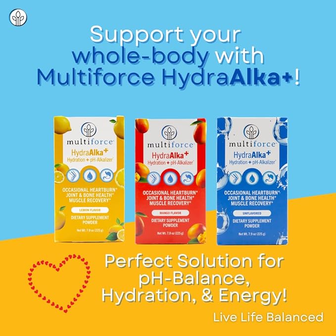 HydraAlka+ Premium Alkalizing Supplement | Beats Acid & Non-Chronic Heartburn | Hydrates with Electrolytes | Supports pH Balance, Muscle Recovery & Bone Health | 30 Servings, 3 Flavors