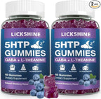 2 Pack 300MG 5-HTP GABA Sleep Supplement Gummies with 200mg L-Theanine Supplement for Brain, Mood Stabilizer and Sleep Support, Melatonin-Free, Omega 3-6-9 for Natural Zzzs, Blueberry Flavor