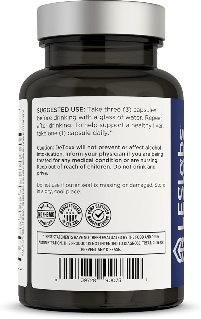 LES Labs DeToxx – Better Mornings & Recovery, Liver Support, Electrolyte Replenishment & Glutathione Support – Prickly Pear, Milk Thistle & NAC – Non-GMO Supplement – 60 Capsules (Pack of 2)