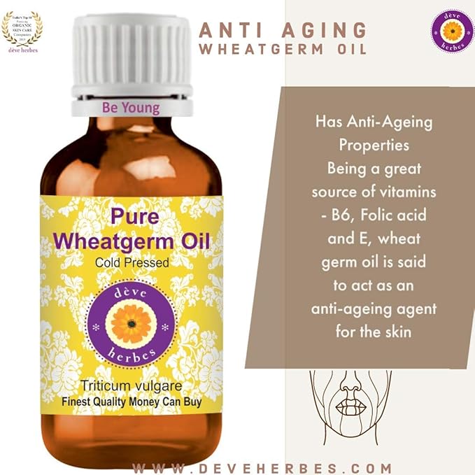 dève herbes Pure Wheatgerm Oil (Triticum vulgare) with Glass Dropper Cold Pressed (Pack of Two) 100ml X 2 (6.76 oz)
